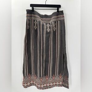 Johnny Was Embroidered Side Slit Linen Maxi Skirt Size Large NO STRETCH